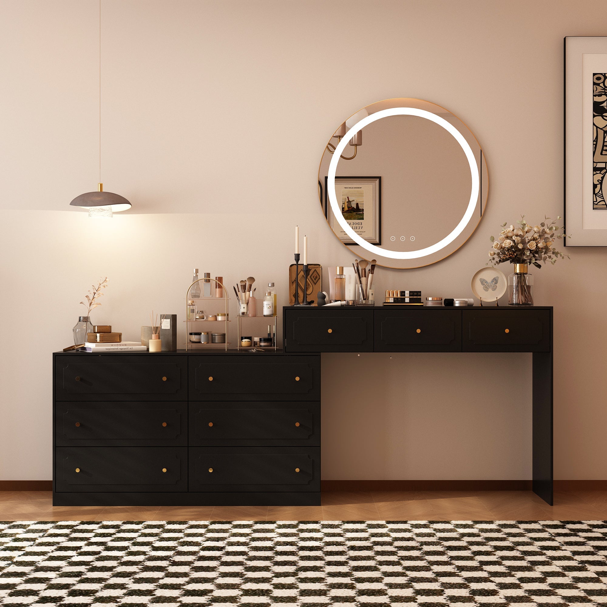 Extendable Vanity Table With 9 Drawers