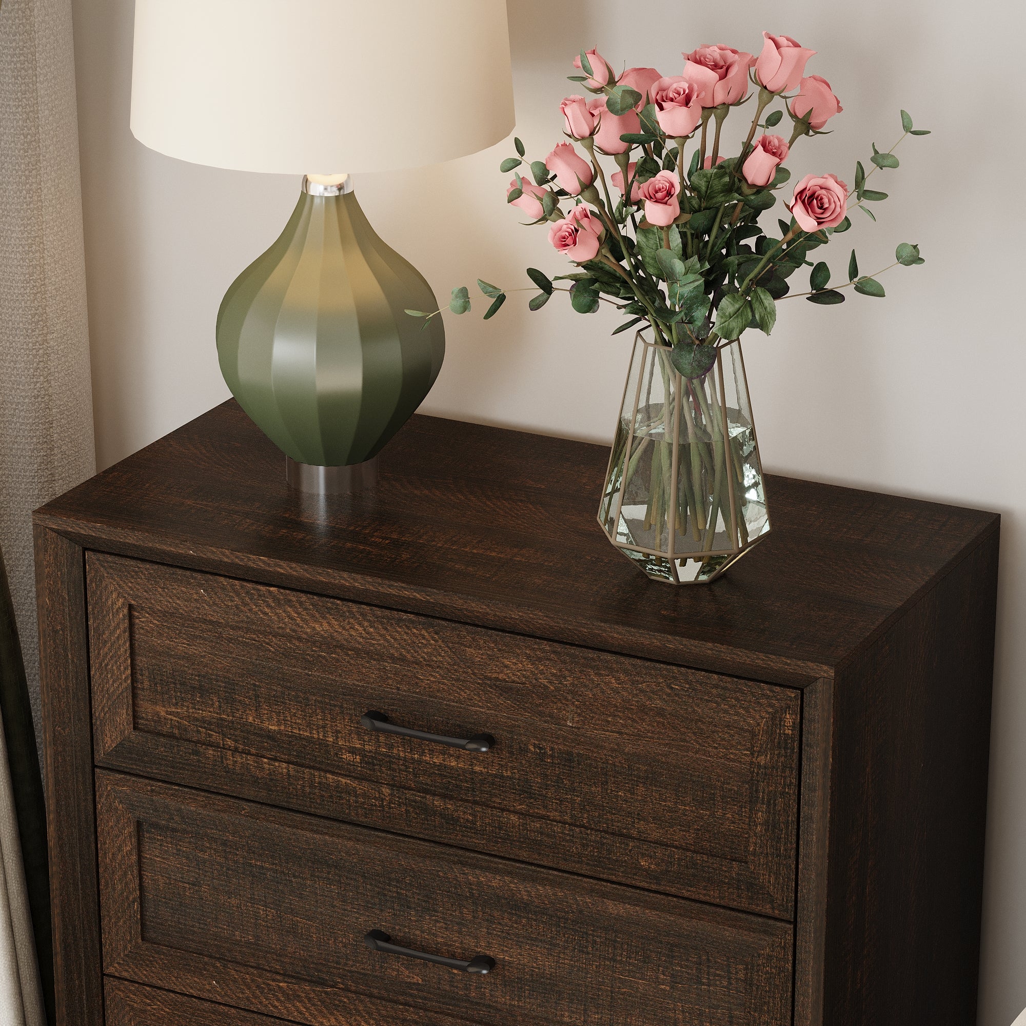 3-Drawer Nightstand With Wood Grain Finish