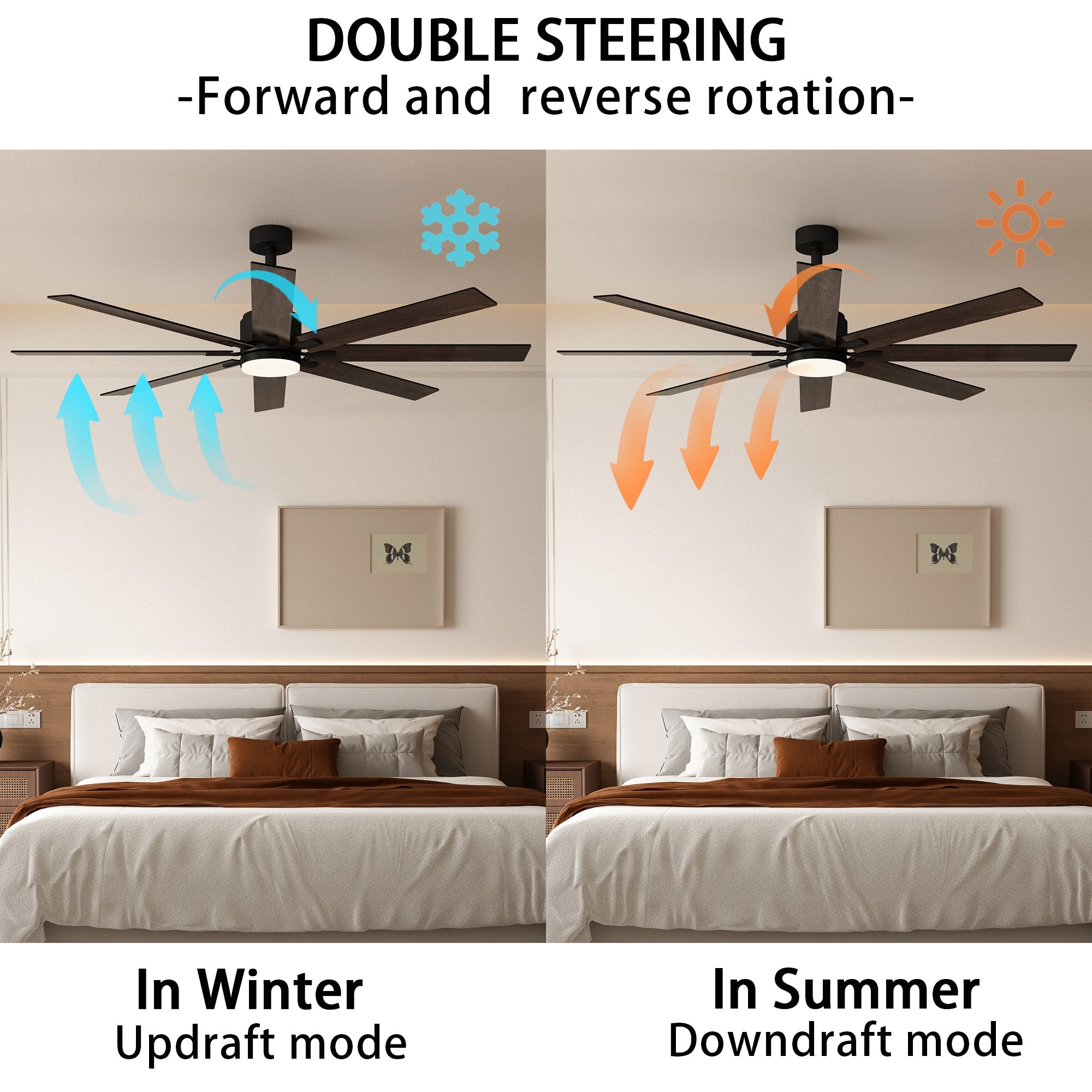 72-Inch Ceiling Fan with Dual-Tone Blades and 3-Color LED Light