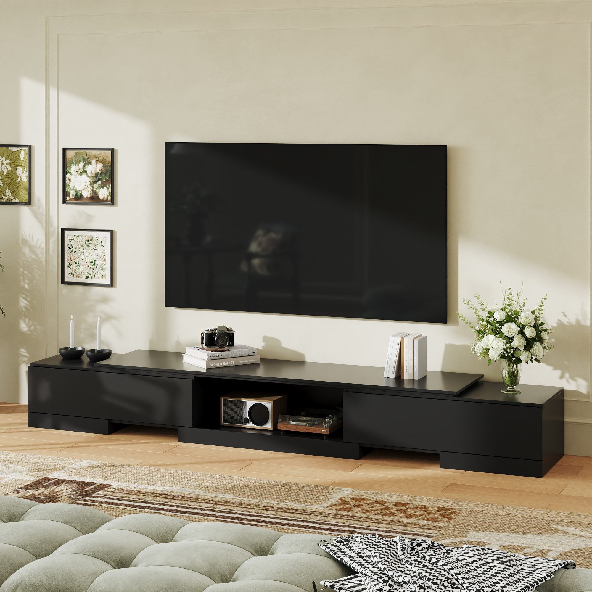 63'' W To 93.7'' W 2-Drawer Extendable TV Stand Media Center