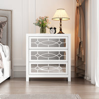 26" Mirrored 3-Drawer Dresser with Geometric Pattern
