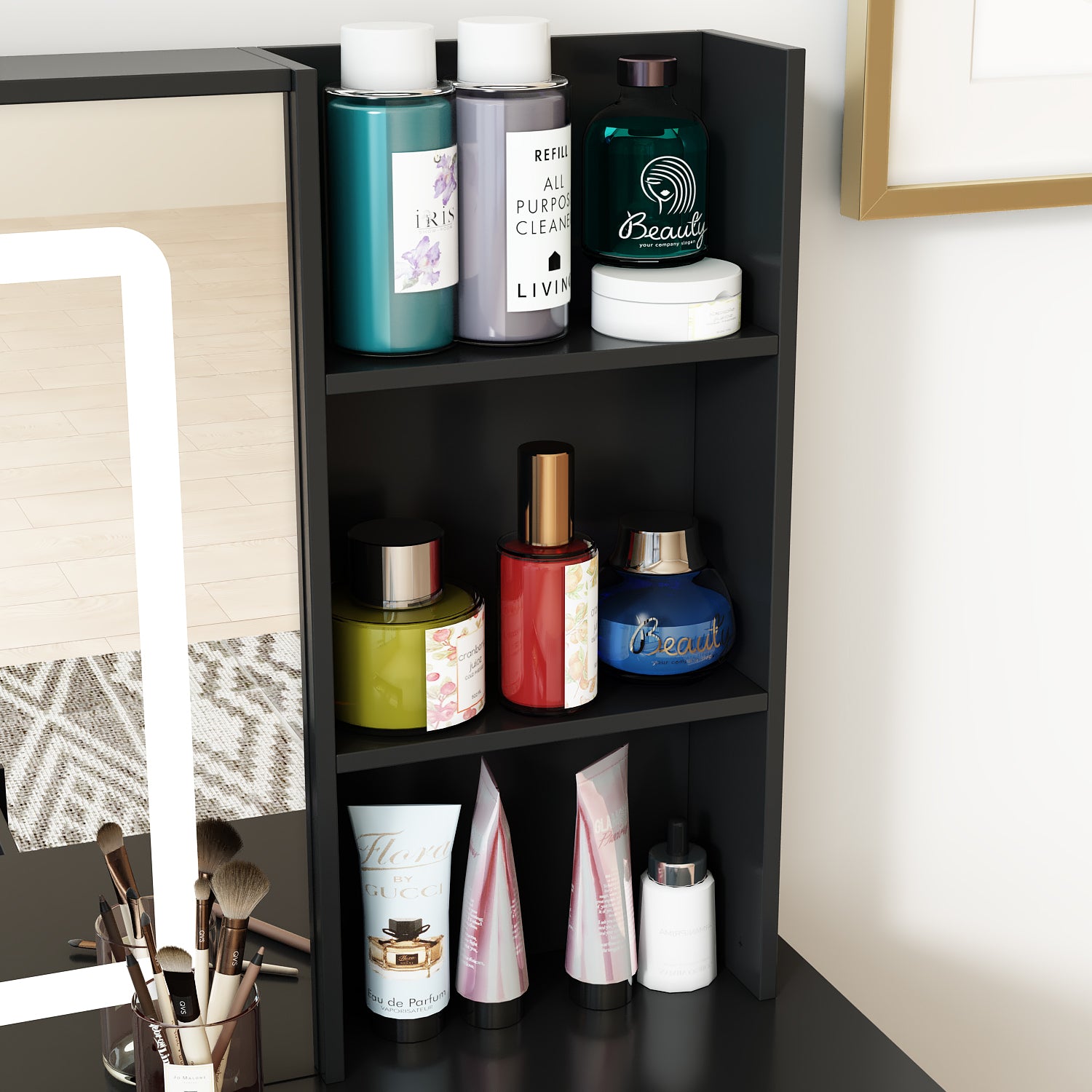 39.4'' Wide Makeup Vanity Set with Stool and Mirror