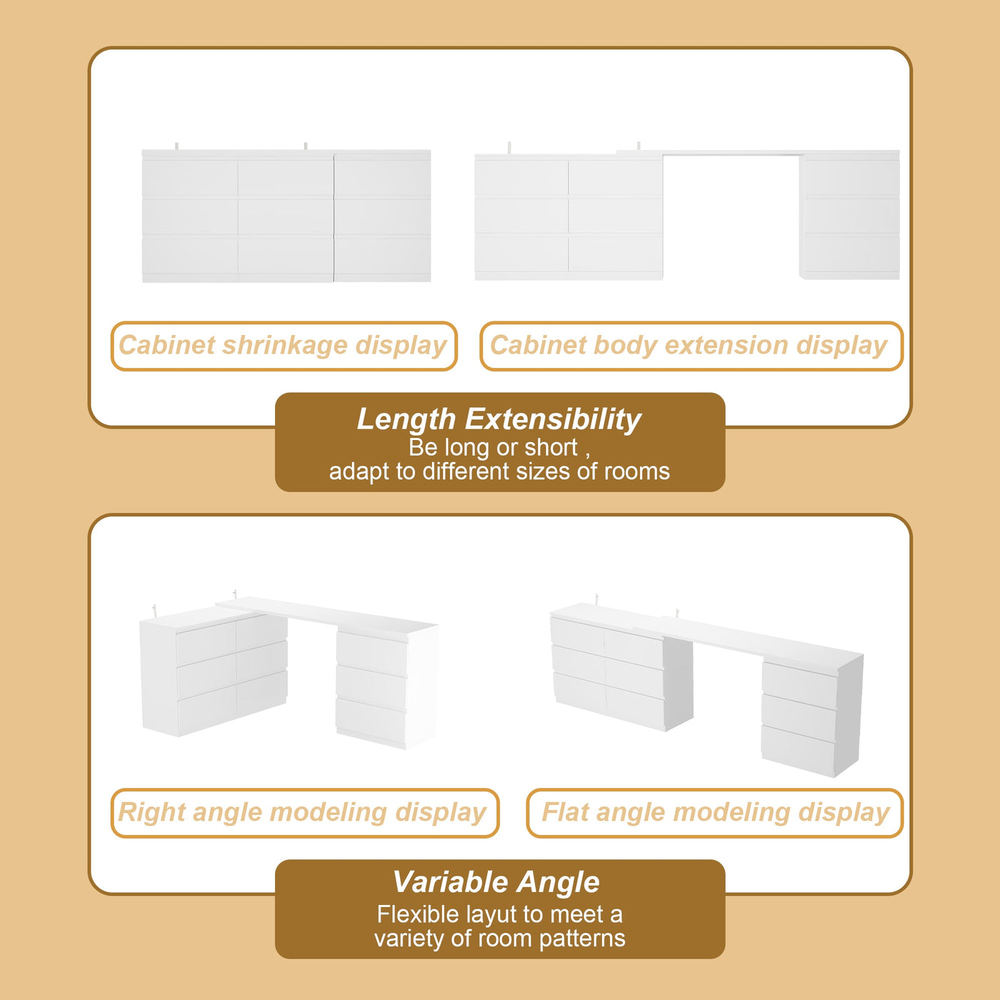 102.4" Modern White Convertible Vanity Table Makeup Vanity With 9 Drawers