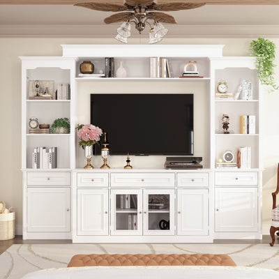 102.4" Modern White TV Hutch Large Entertainment Center with Storage Cabinets