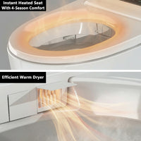 White smart toilet with compact one-piece design and side control knob