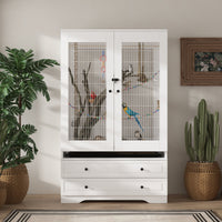 38.5" Modern White Large Floor Bird Cage with Removable Tray and Storage Drawers