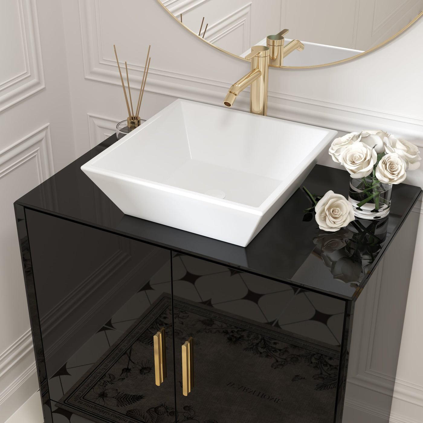 Black High Gloss Bathroom Vanity With Ceramic Sink