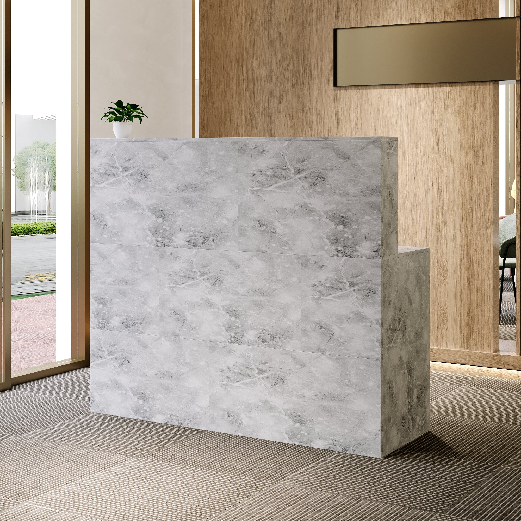 L-Shaped Reception Desk with Large Storage Filing Cabinets