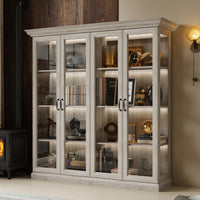 68.5" Modern Display Bookcase with 4 Glass Doors and Lights