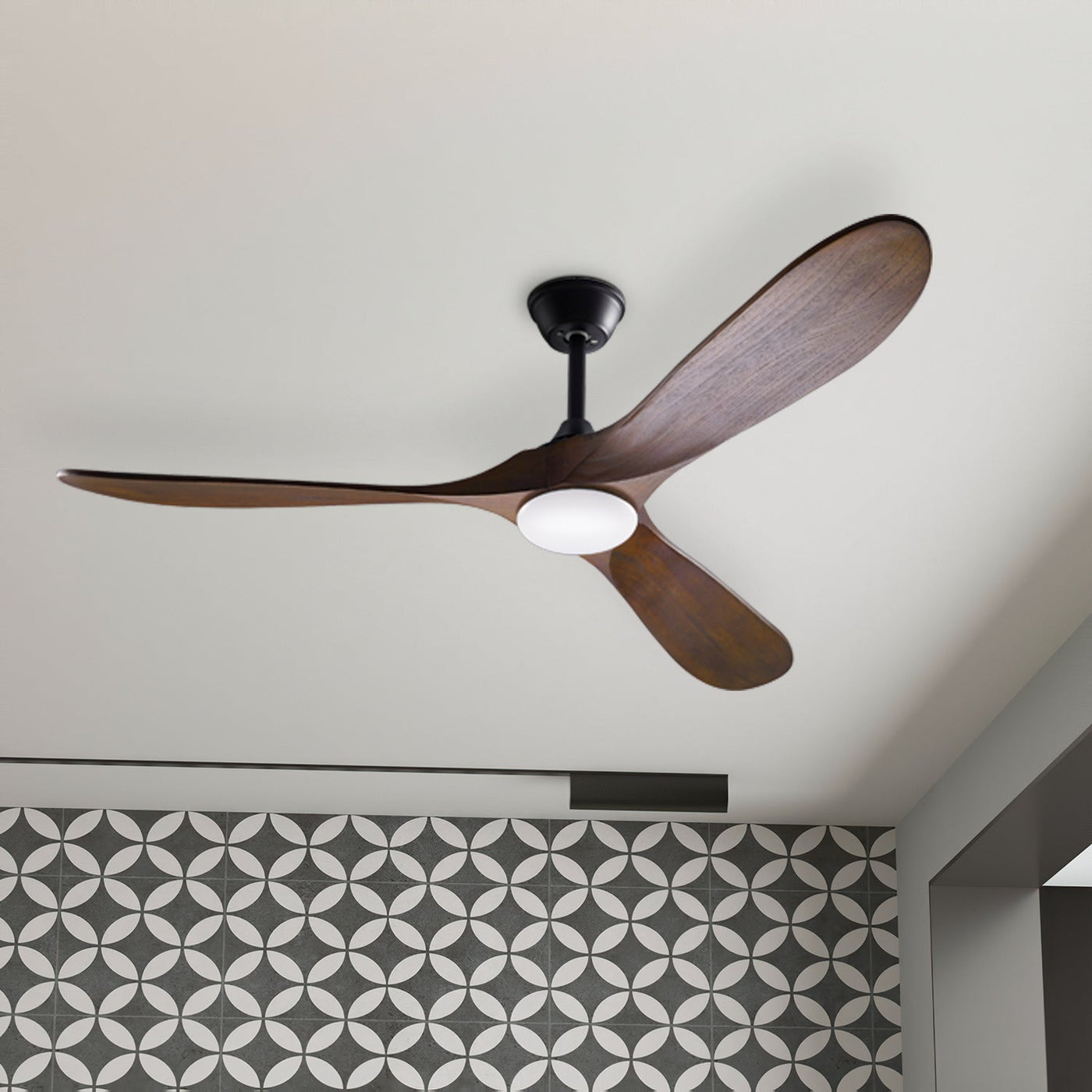 59.8" Modern Minimalist Ceiling Fan with Lights, Remote Control, 3 Reversible Wood Blades and 2 Down Rods