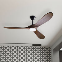 59.8" Modern Minimalist Ceiling Fan with Lights, Remote Control, 3 Reversible Wood Blades and 2 Down Rods