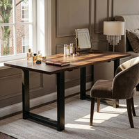 63" Walnut Writing Desk with Veneer Top, Wavy Edge and U-Shaped Metal Legs