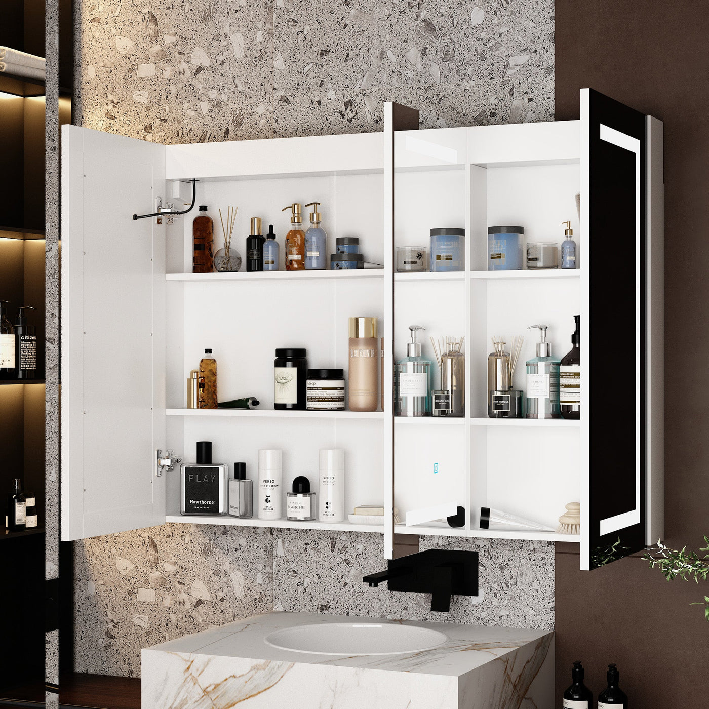 47.2" Modern Frameless Medicine Cabinet with Mirror and 3 Shelves