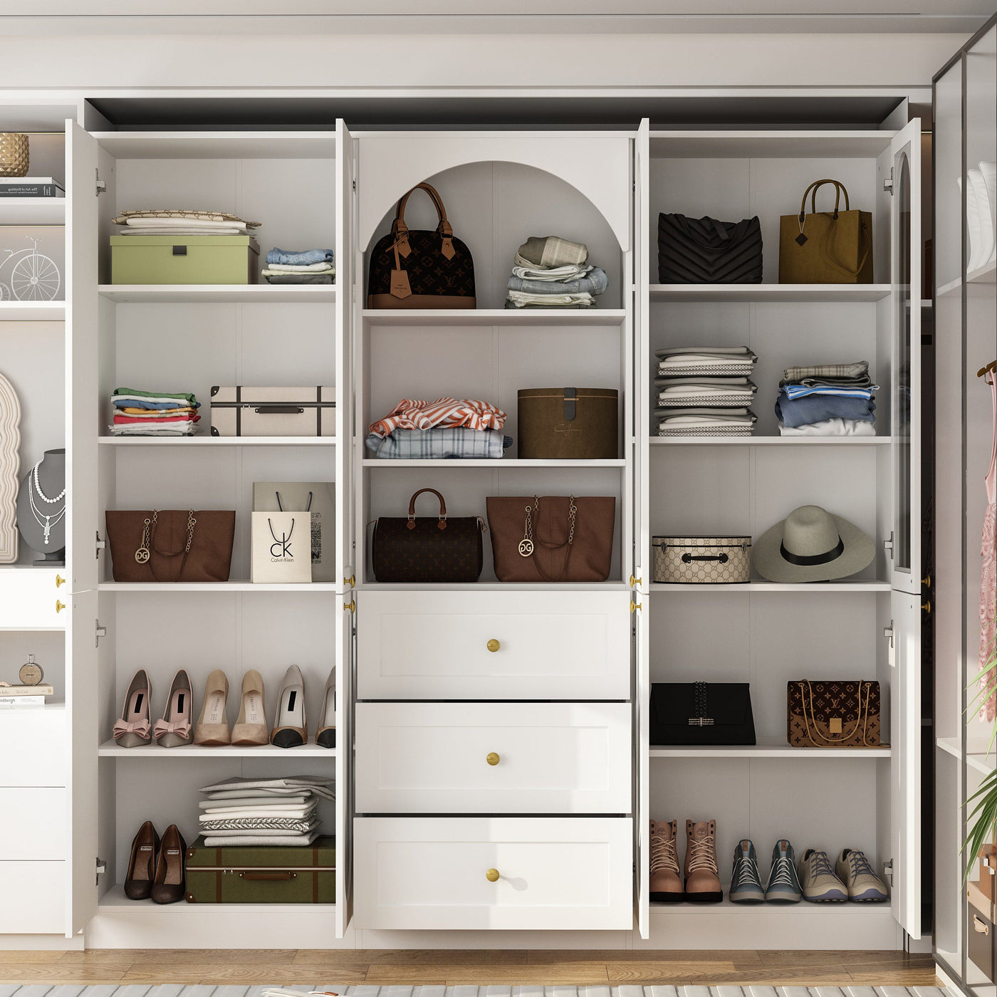 70.9" Modern White Elegant Wardrobe with Strong Storage