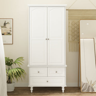 31.5" Modern Minimalist White/Brown Bedroom Storage Armoire with 3 Drawers
