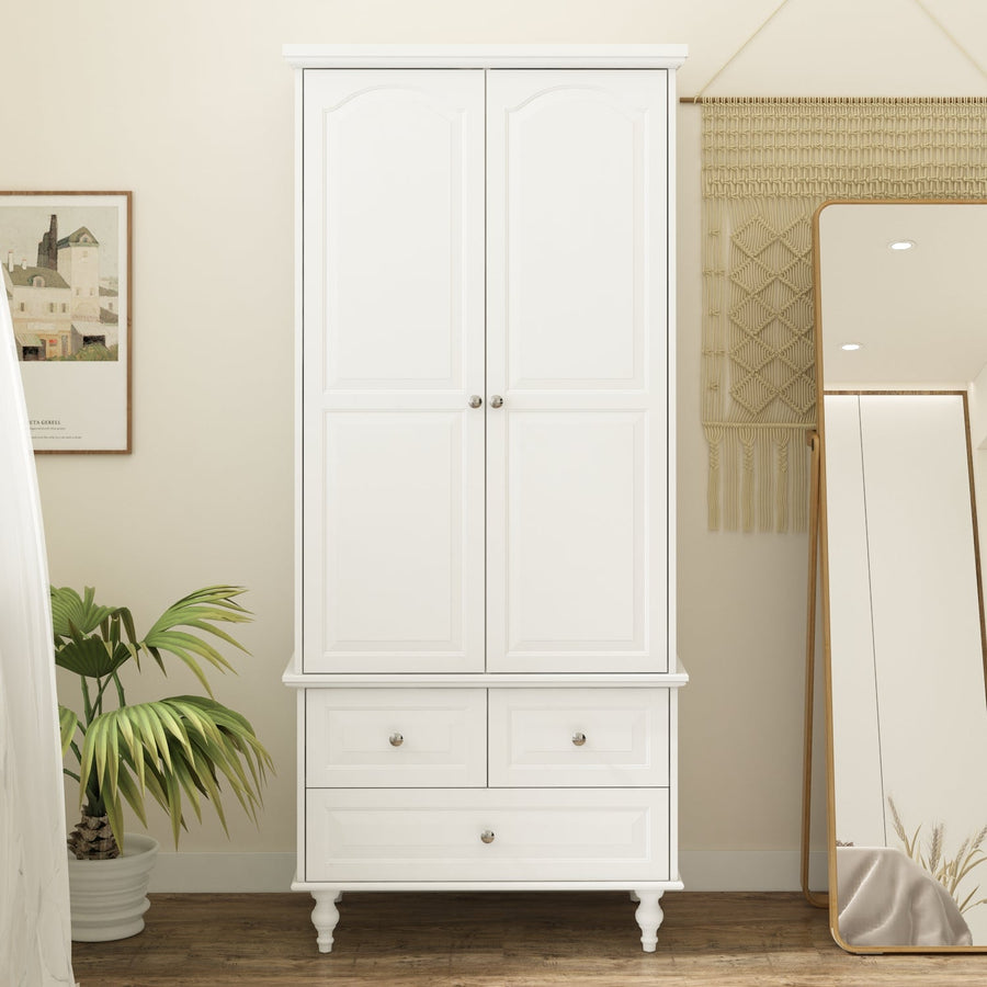 31.5" Modern Minimalist White/Brown Bedroom Storage Armoire with 3 Drawers