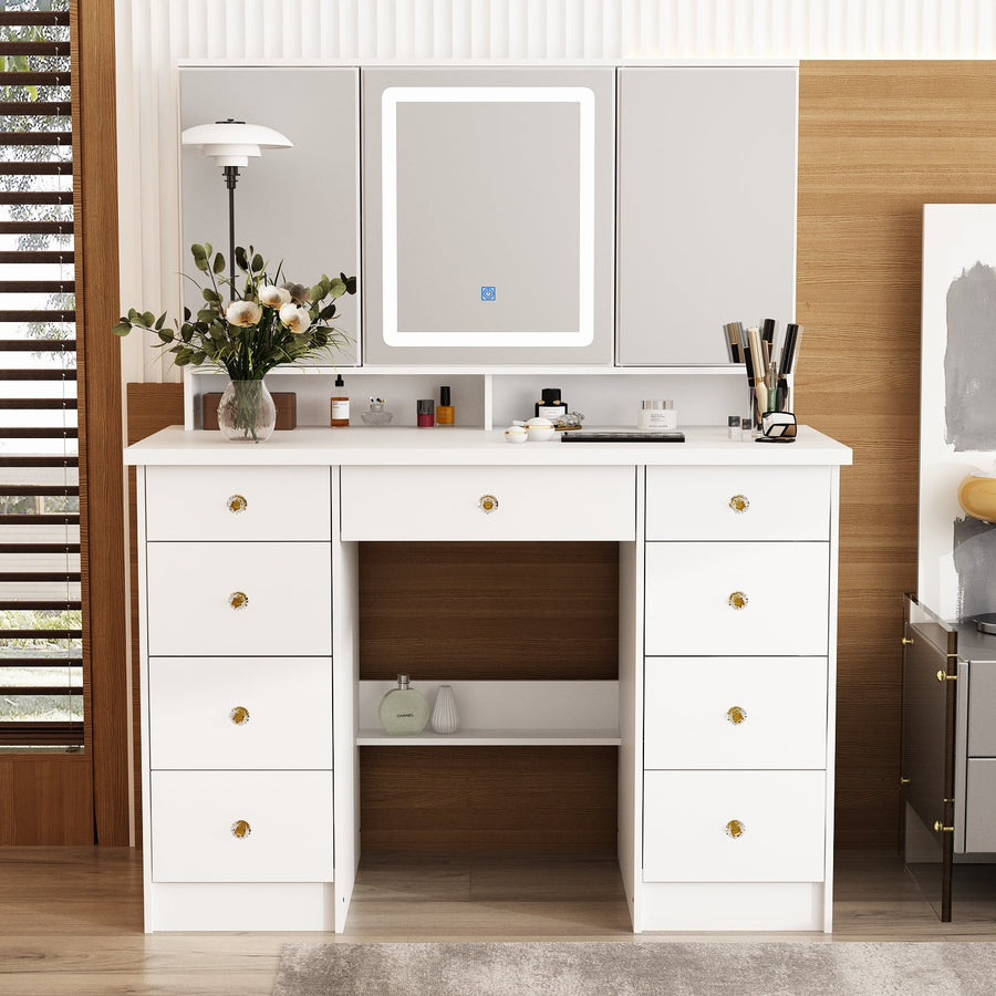 43.3" Modern Minimalist white/black Makeup Dressing Table with Mirror And Lamp