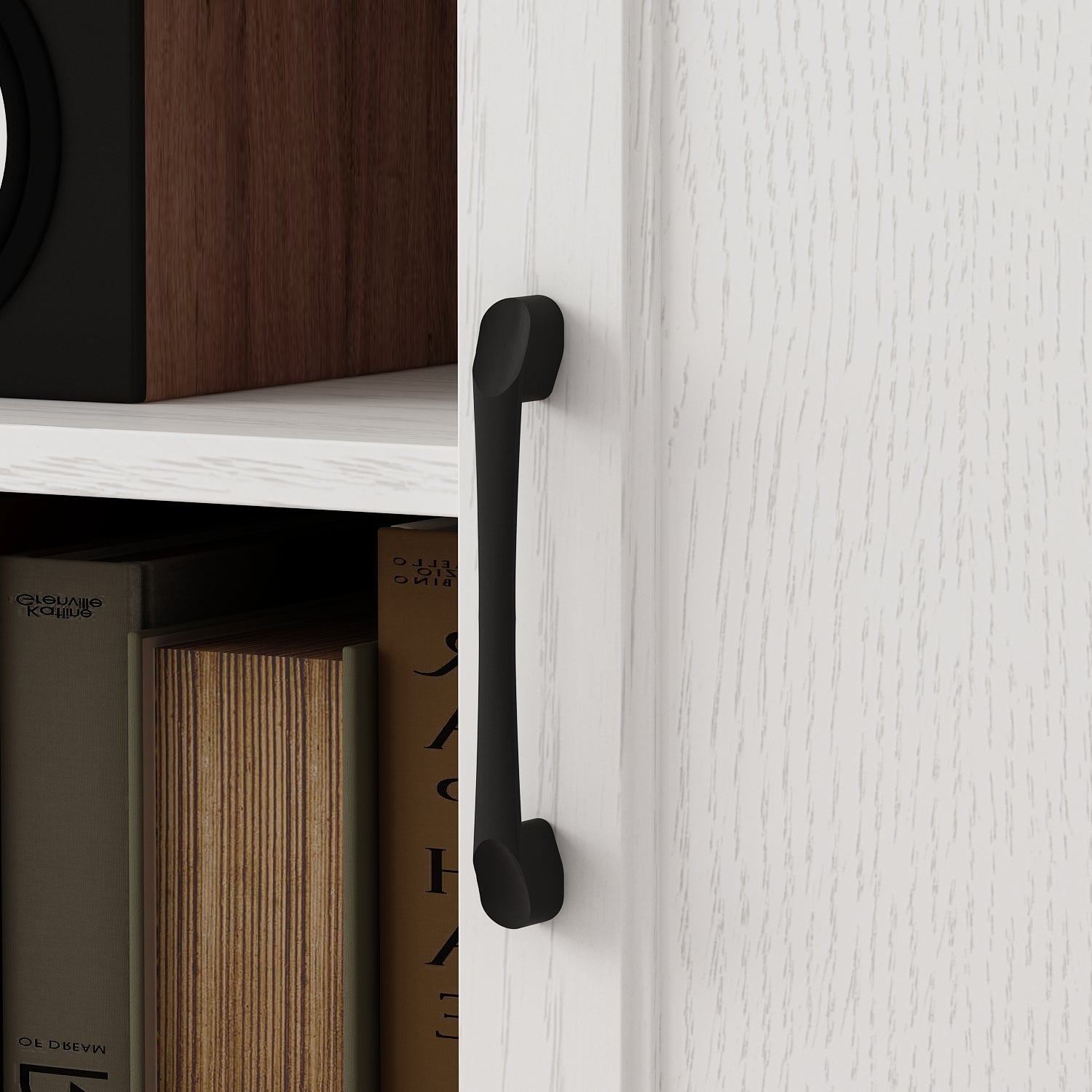 70.9" TV Stand With Adjustable Center Shelf, Black Metal Handles, And Dual Side Cabinets