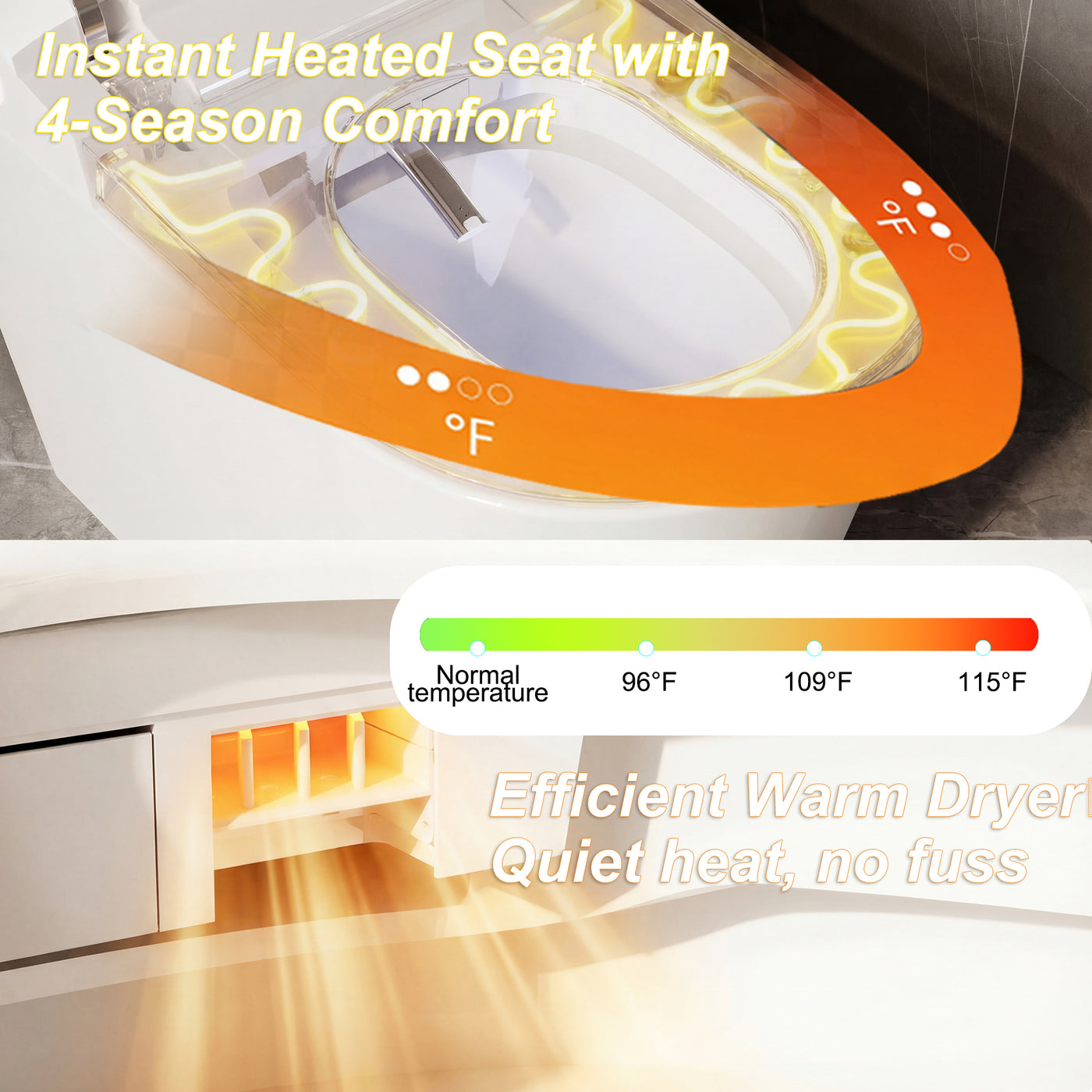 28.2" Modern White Smart Bidet Toilet with UV Sterilization, Heated Seat, Pre-Wash and Warm Air Dryer
