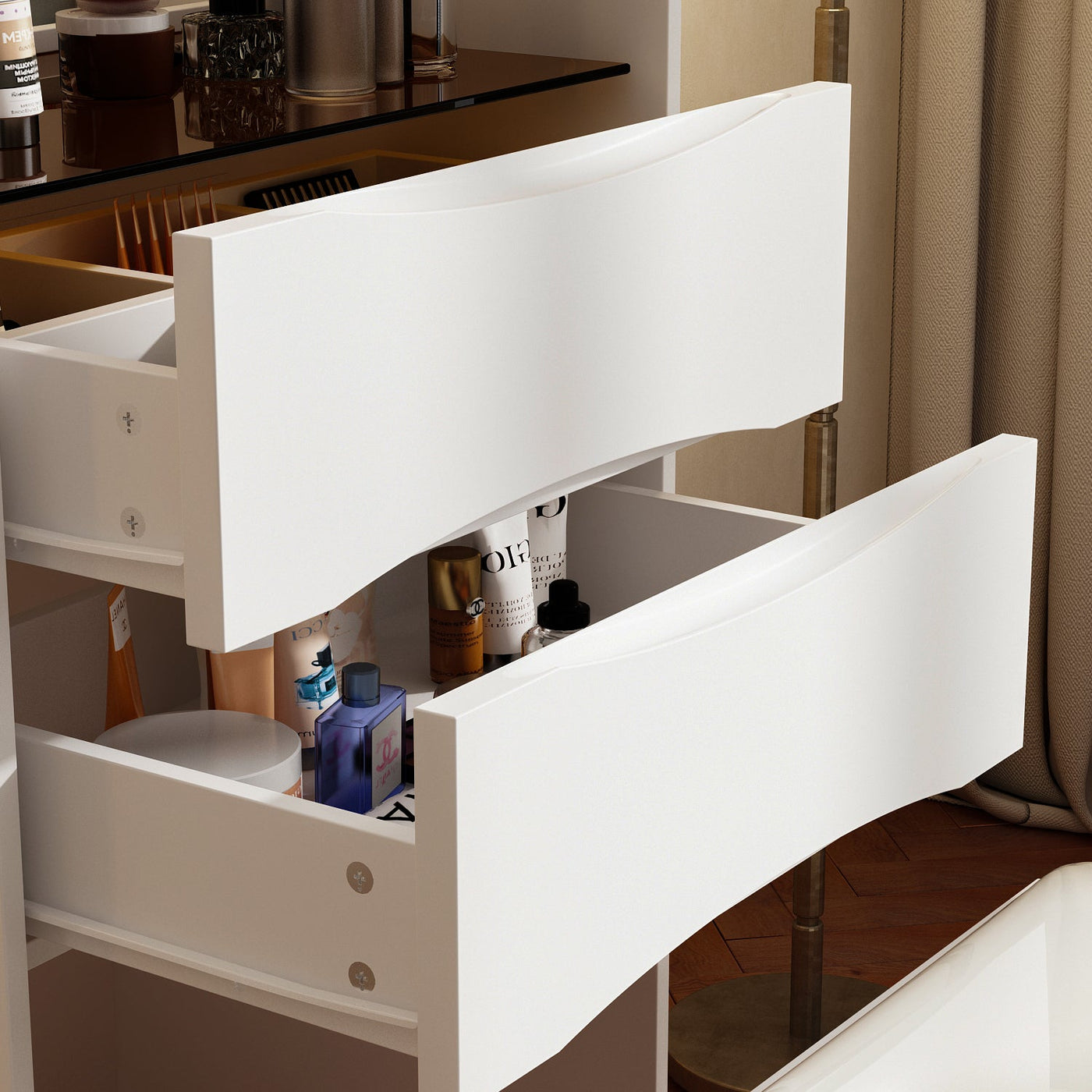 18.7" Modern White Makeup Vanity Desk with Lights and Flip Mirror