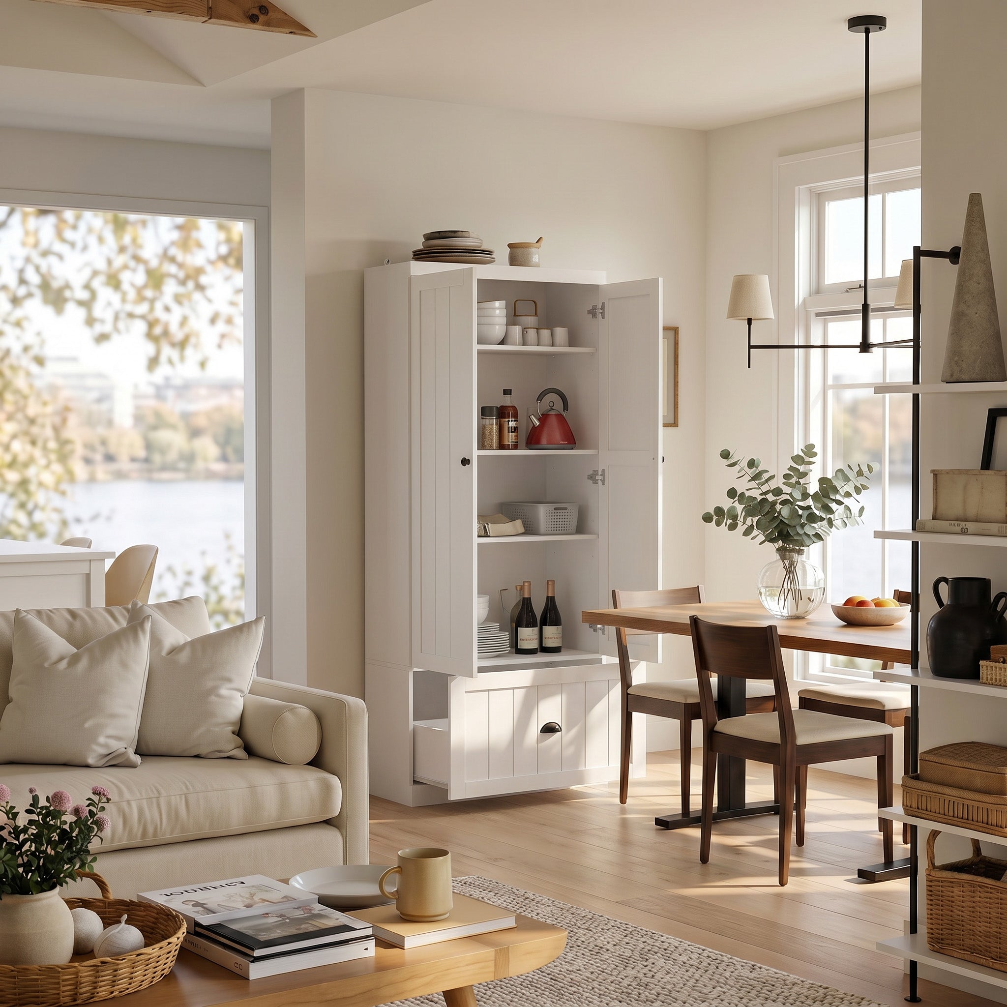 27.6 inches Modern White Kitchen Pantry