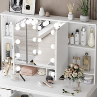 43.3" Modern Minimalist White Vanity Table with 7 Drawers Lights And Mirror