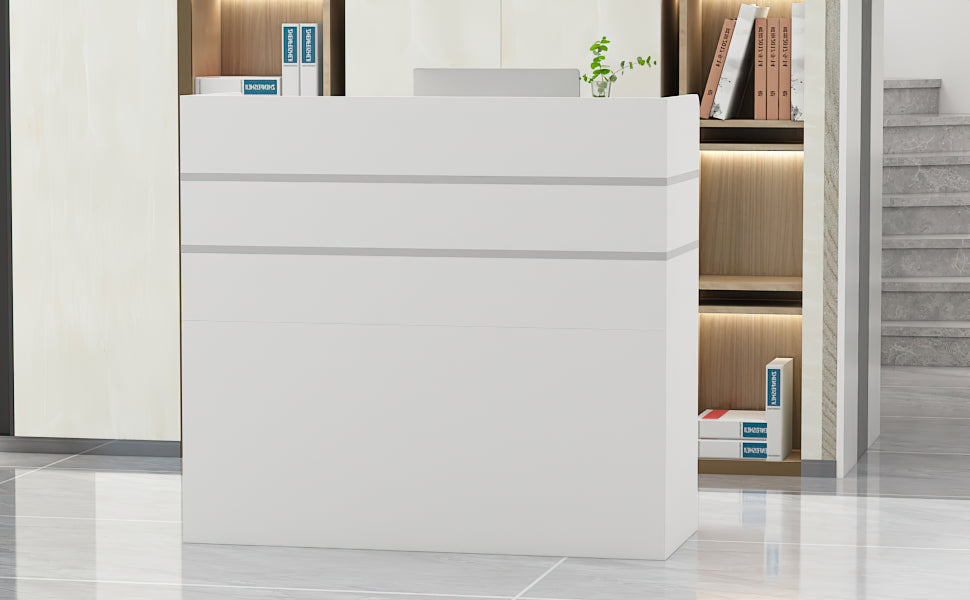 Modern Wooden Reception Desk Computer Table with Filing Cabinet Lockable Storage 47"W