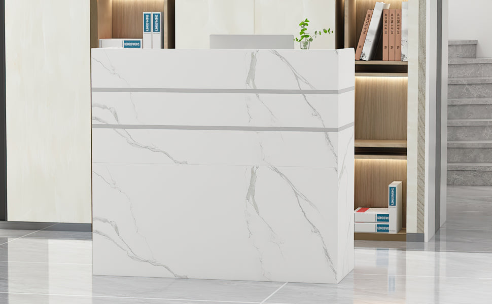 Modern Wooden Reception Desk Computer Table with Filing Cabinet Lockable Storage 47"W