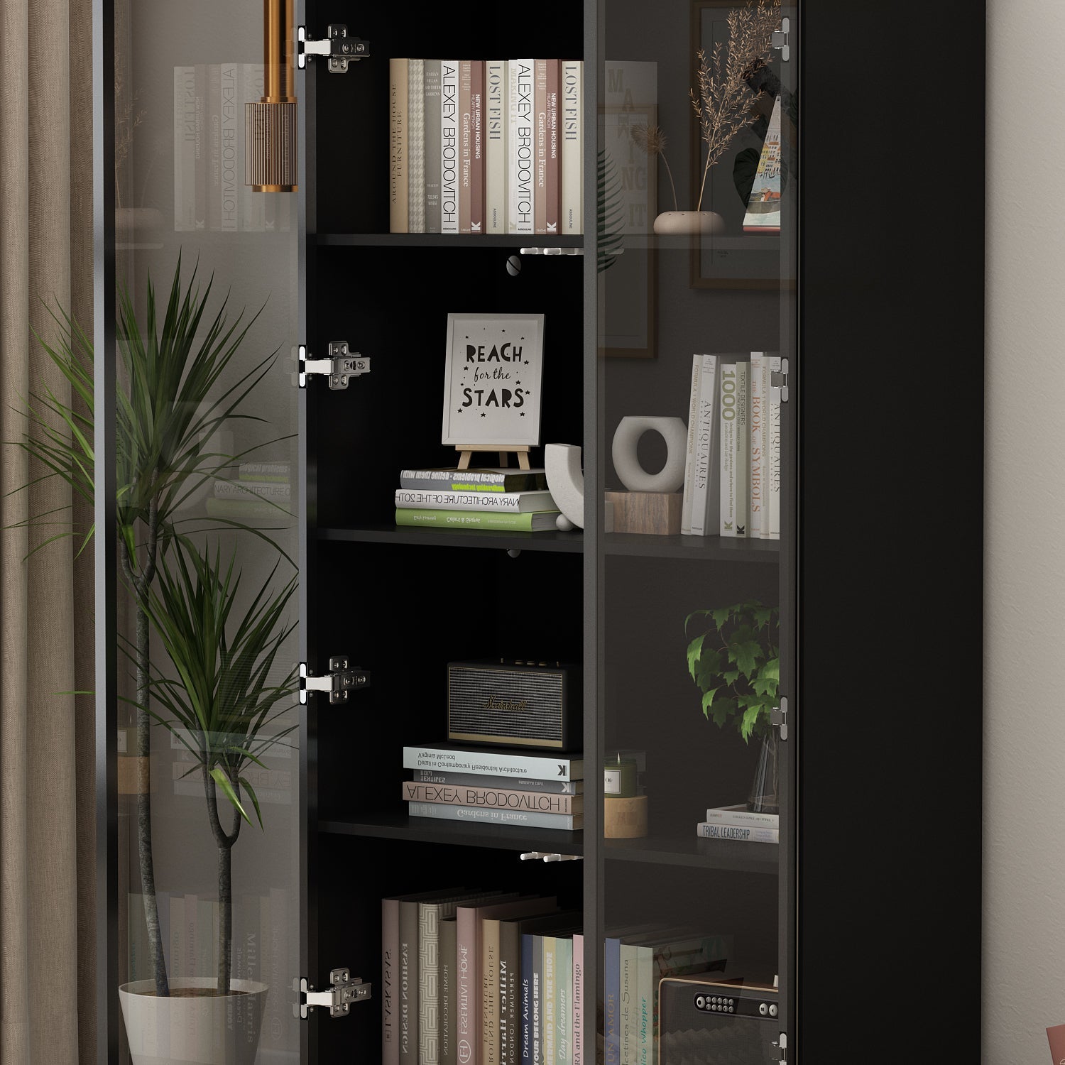 Display Cabinet Bookcase Stand Trophy Showcase with Lights and Glass Doors