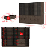 110.2 inch Modern Glass Doors Display Case with LED Lights and Drawers