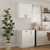 30" Modern White Food Pantry with Wall-Mounted Cabinet