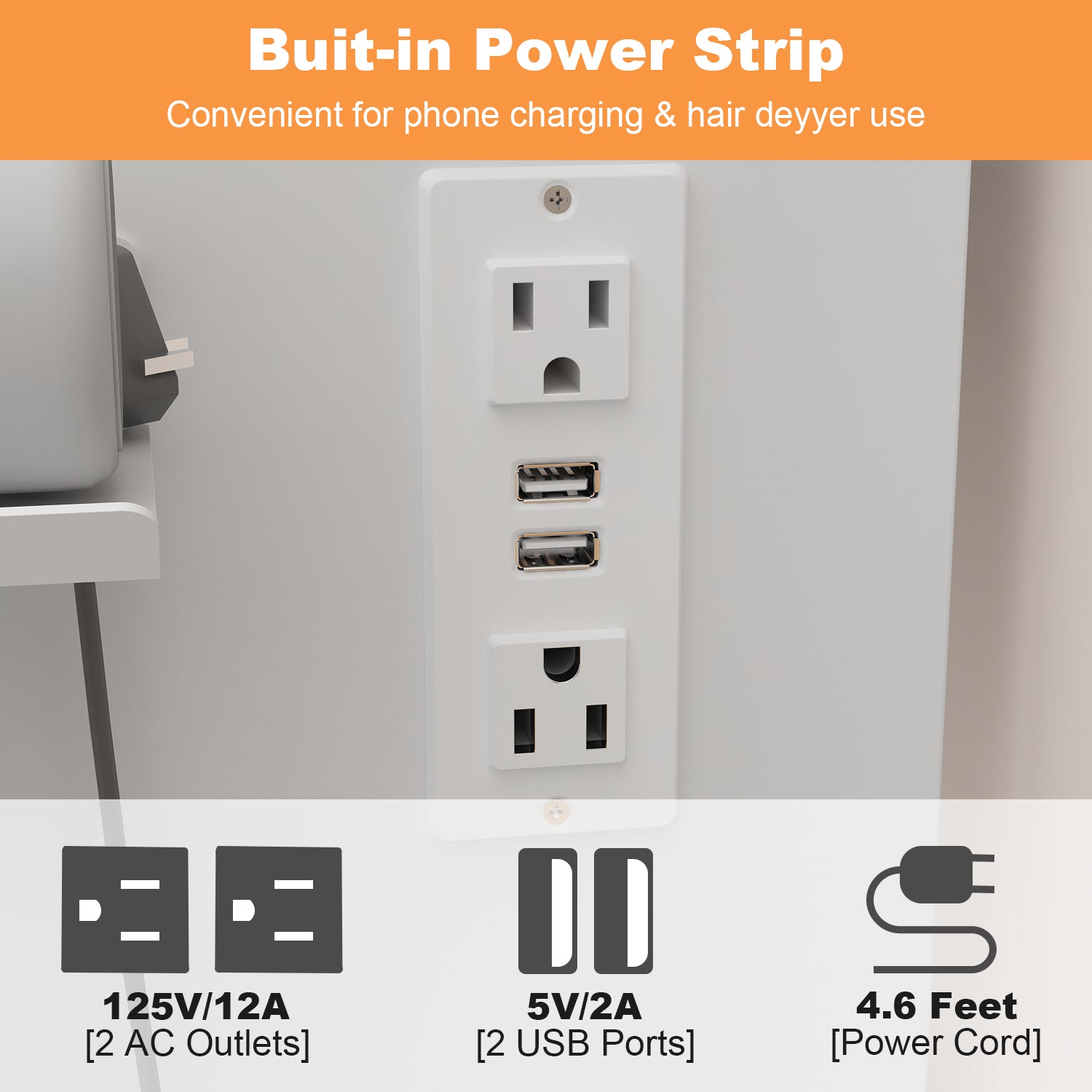 55.1'' H Glam Makeup Vanity Set With Socket , LED Light, Stool