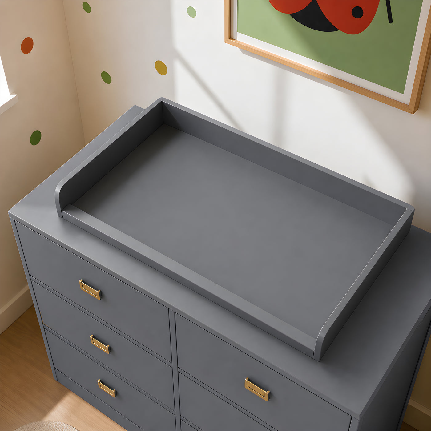 45.1" Modern White/Gray Changing Table Nursery Dresser with 6 Drawers