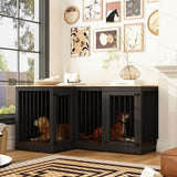 58.7 inch Rustic Black Corner Dog Crate with Steel Divider