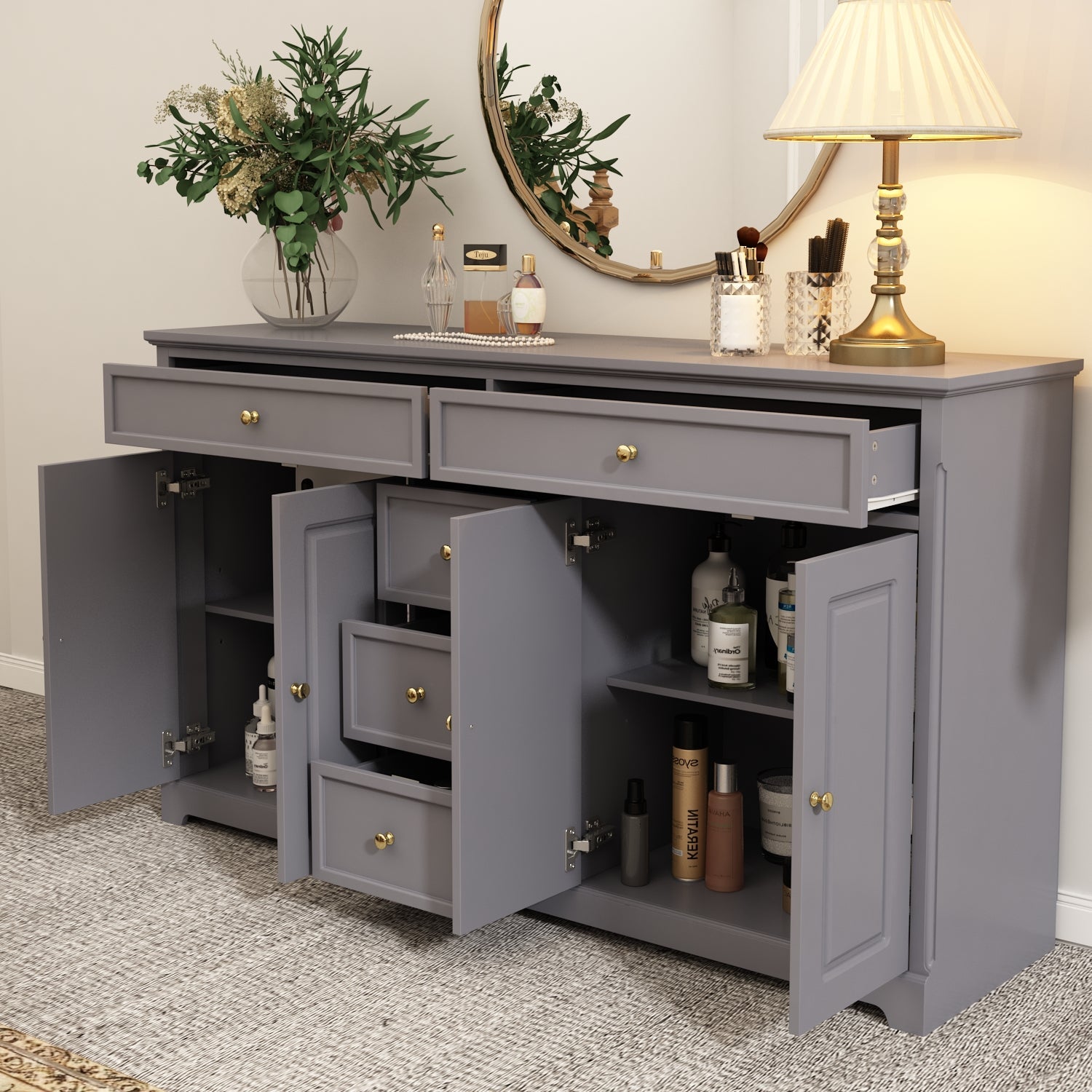 Sideboard Contemporary Buffet Storage Cabinet with Drawers & Doors Buffet Cabinet