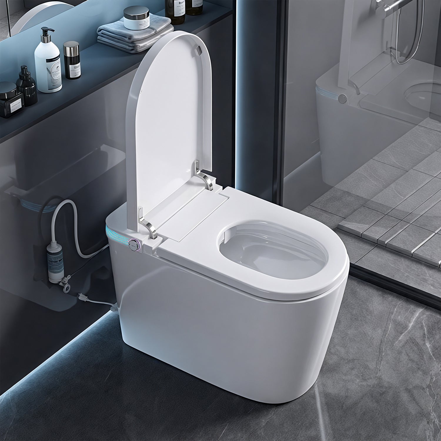 White smart toilet with ambient light