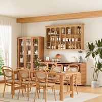 Wood wall cabinet with glass doors and open cubby shelves