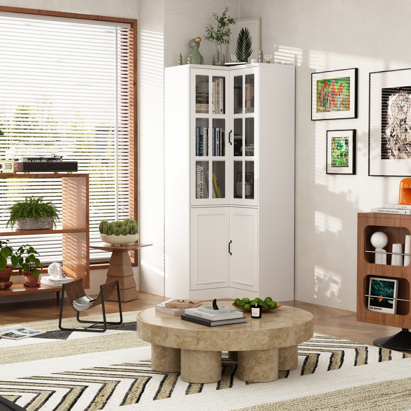 31.5" Modern White Wide Corner Home Office Cabinet