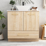 29.9 inches Modern Oak Bathroom Vanity Cabinet with White Stone Vessel Sink