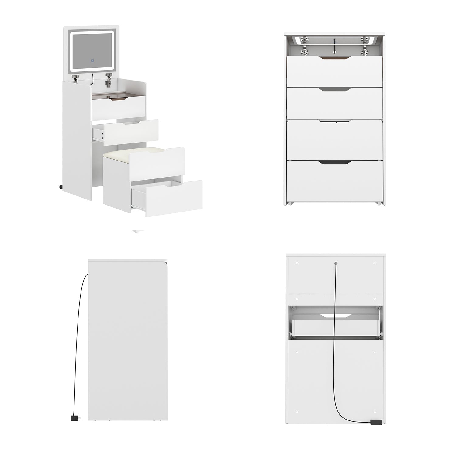 18.9 inches Modern White Vanity Desk With Light Flip Top Mirror And Comfortable Bench