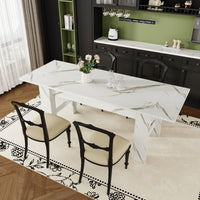94.5" Modern White Dining Table with 2 Built-in Leaves