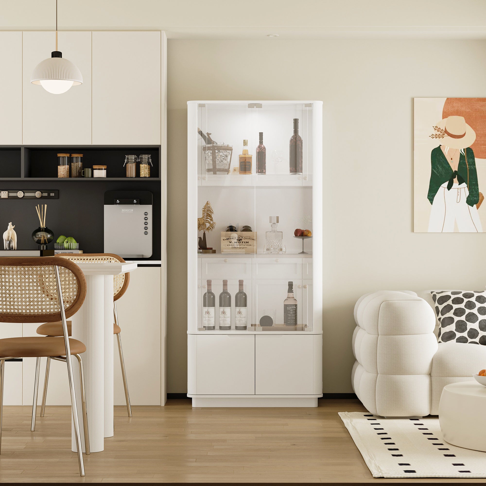 71'' H Glass Design Display Bookcase & Cabinet & Pantry