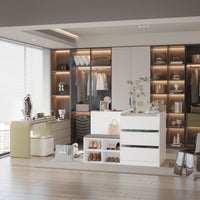 47.2" Modern White 4-Shelf Chest With Top And Comfortable Bench