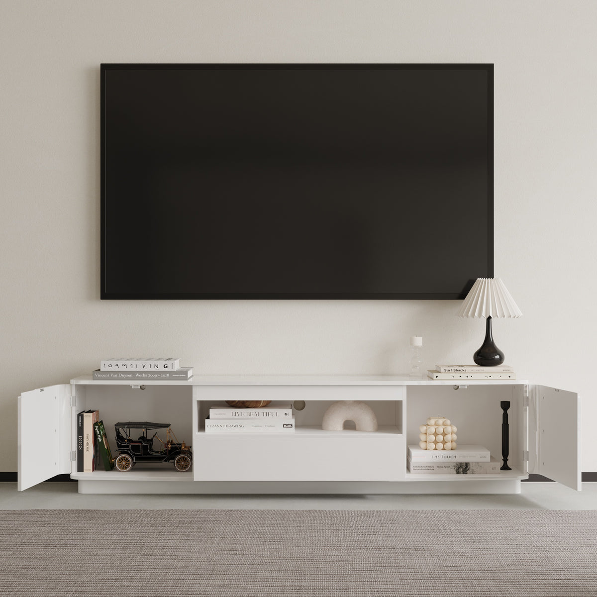 70.9" Modern White TV Stand with Drawer
