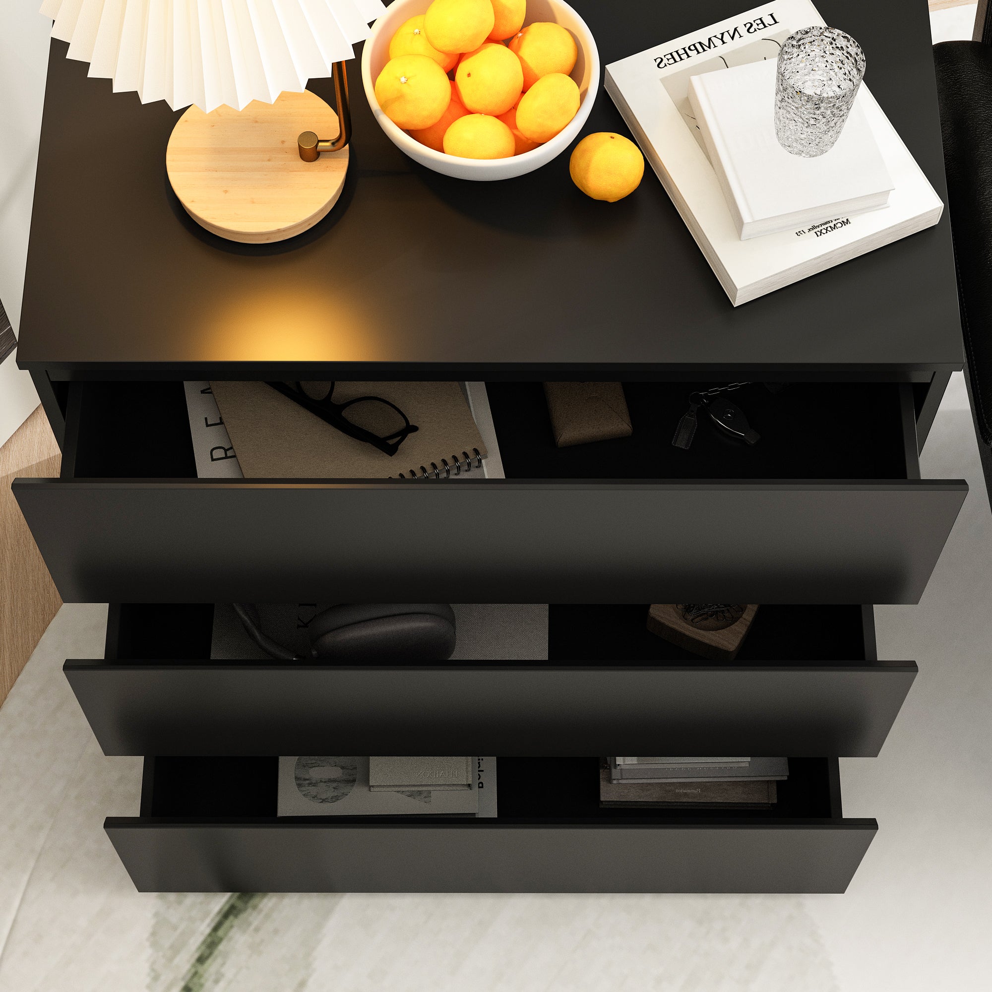 Chest of 3 Drawers Storage Dresser White Sideboard with 3 Drawers No-Handle Organizer