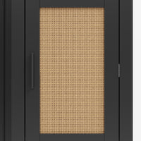63.2" Black Farmhouse 4‑In‑1 Hall Tree Entryway Organizer with Coat Rack, Shoe Storage Bench & Rattan Side Cabinets