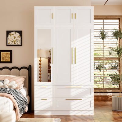 47" Elegant Wardrobe with Top Cabinet & Mirror