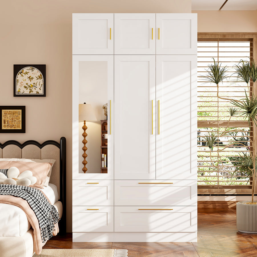 47" Elegant Wardrobe with Top Cabinet & Mirror