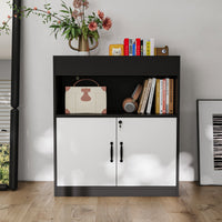 31.5" Modern Black/White Filing File Storage Cabinet With Swing Doors
