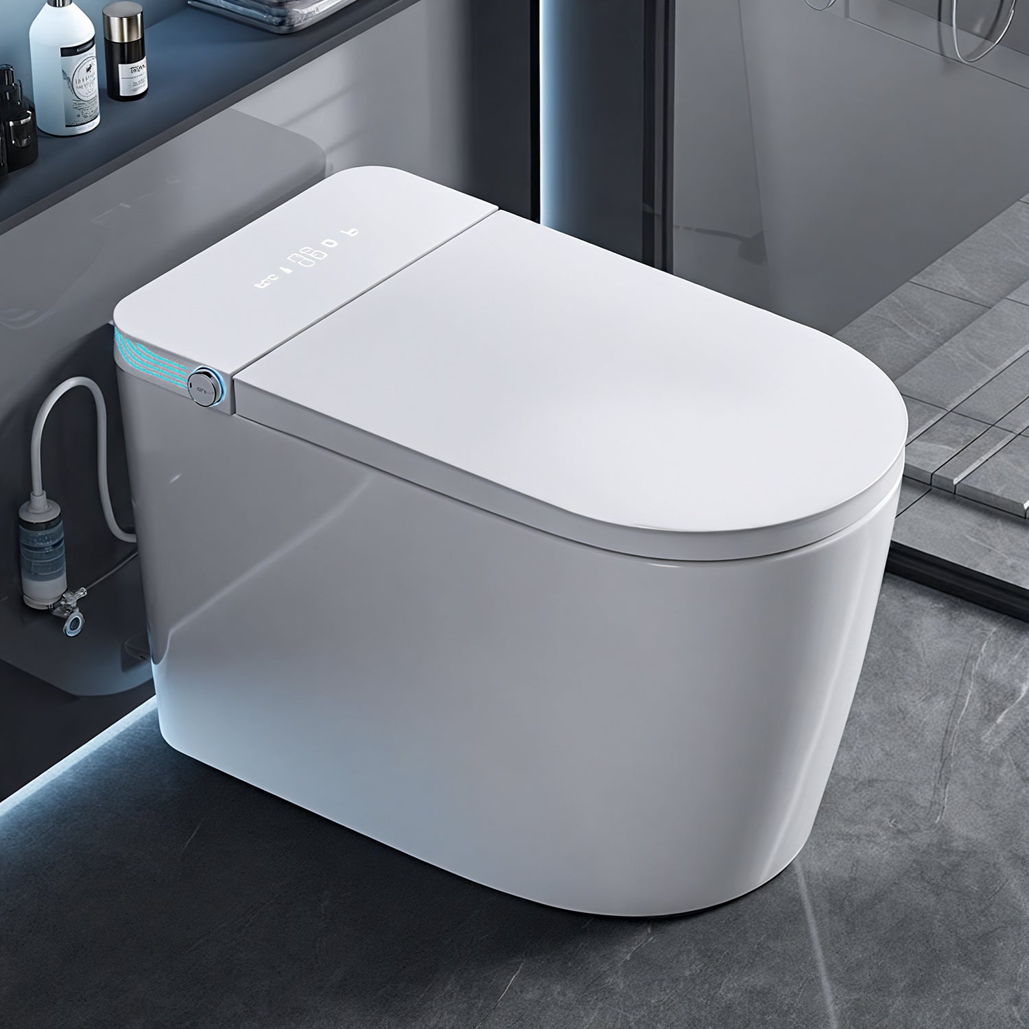 White smart toilet with ambient light